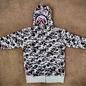 Bape Black and Gray Camouflage Shark Zip-Up Sweater